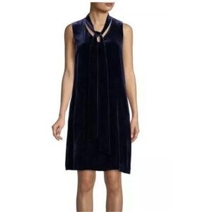 Lafayette 148 New York Ronan Blue Velvet Tie Neck Dress Size P/XS